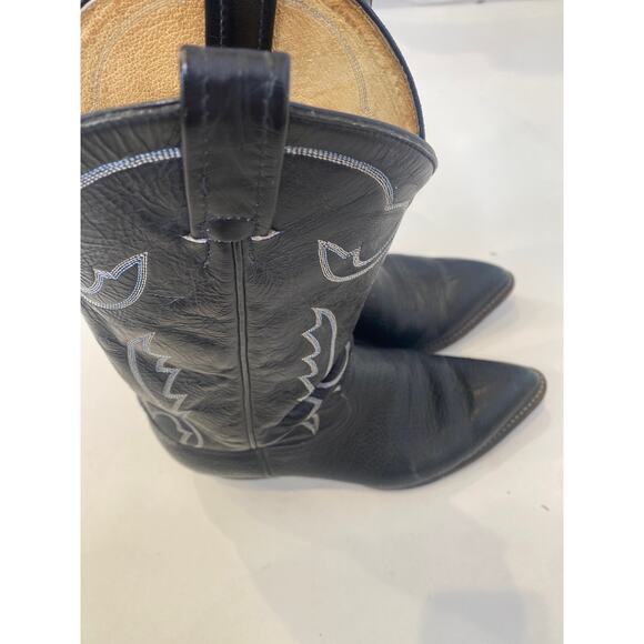 Tony Lama Black w/ White Stitched Cowboy Boots EUC Sz 9 Men’s Leather - Picture 8 of 13
